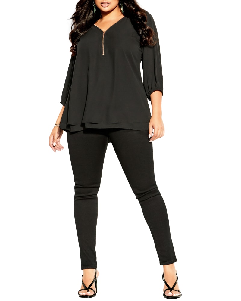 Front of a model wearing a size XS Londyn Sexy Fling Top in Black by City Chic. | dia_product_style_image_id:233478